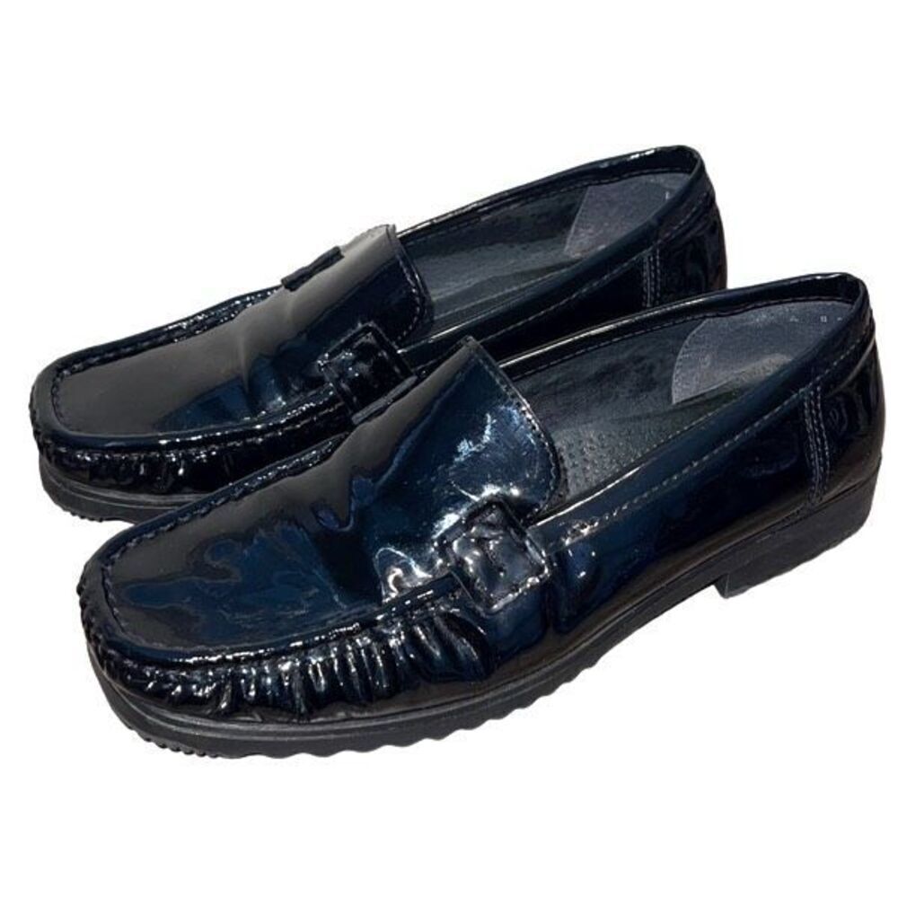 Ara Womens Patent Leather Square Toe Slip-On Loafer Flat Shoes Black Size 6.5